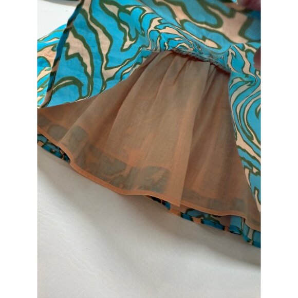 Anna Cate Ava Top Smocked Puff Sleeve Turquoise & Peach Abstract small (GG70) - Picture 5 of 11
